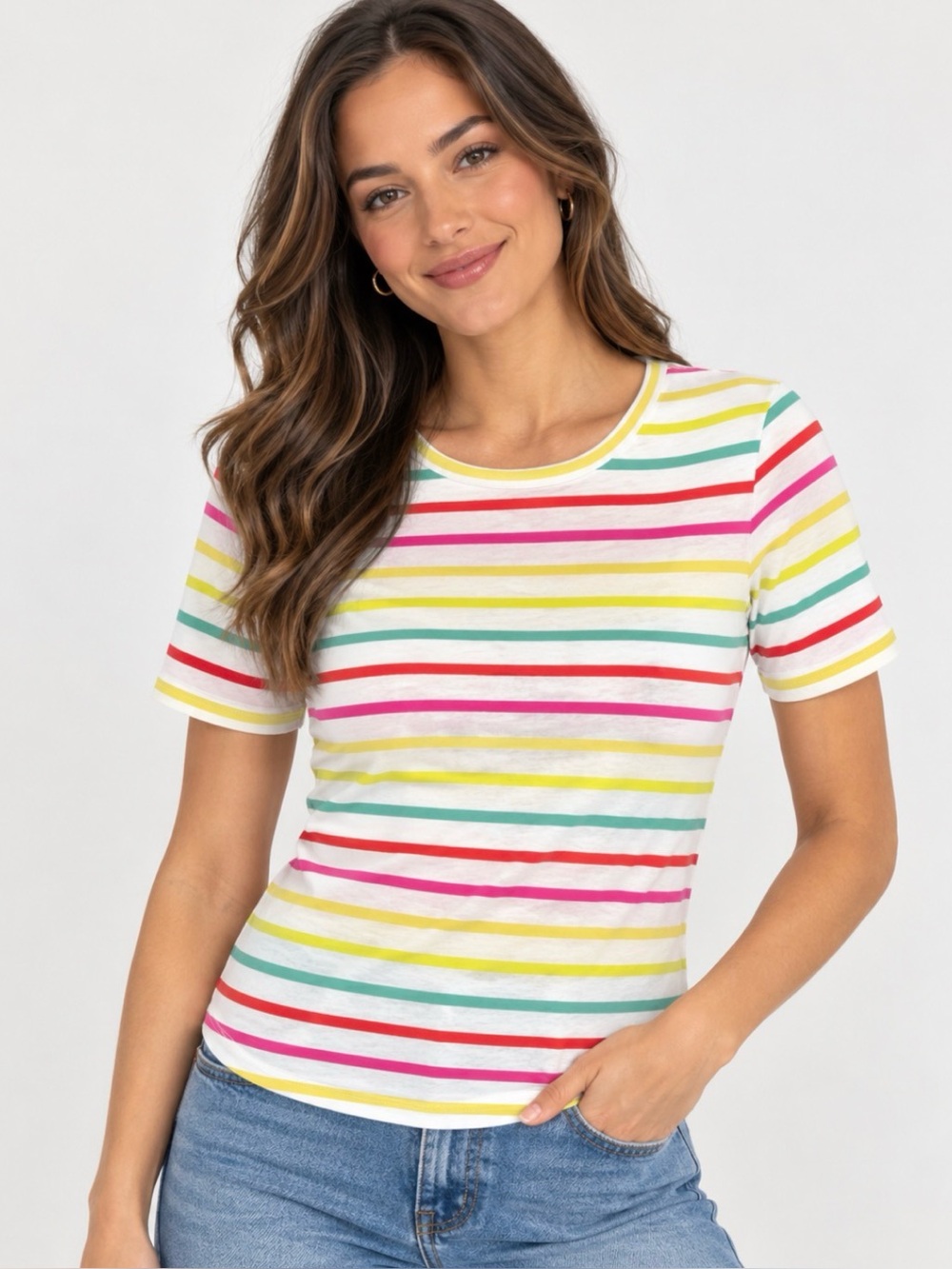 J. Crew Multicolor Striped Perfect Fit Tee Sz Small NWOT